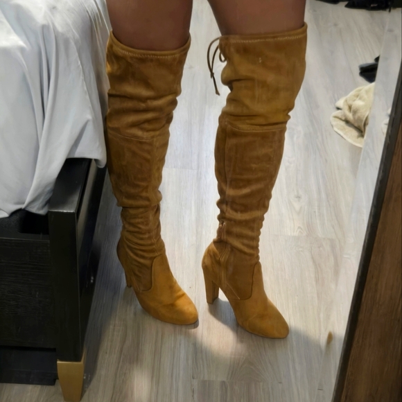 Wild Diva Lounge Amaya Women's Over The Knee Tie Up High Block Heel Dress Boots - Picture 2 of 14